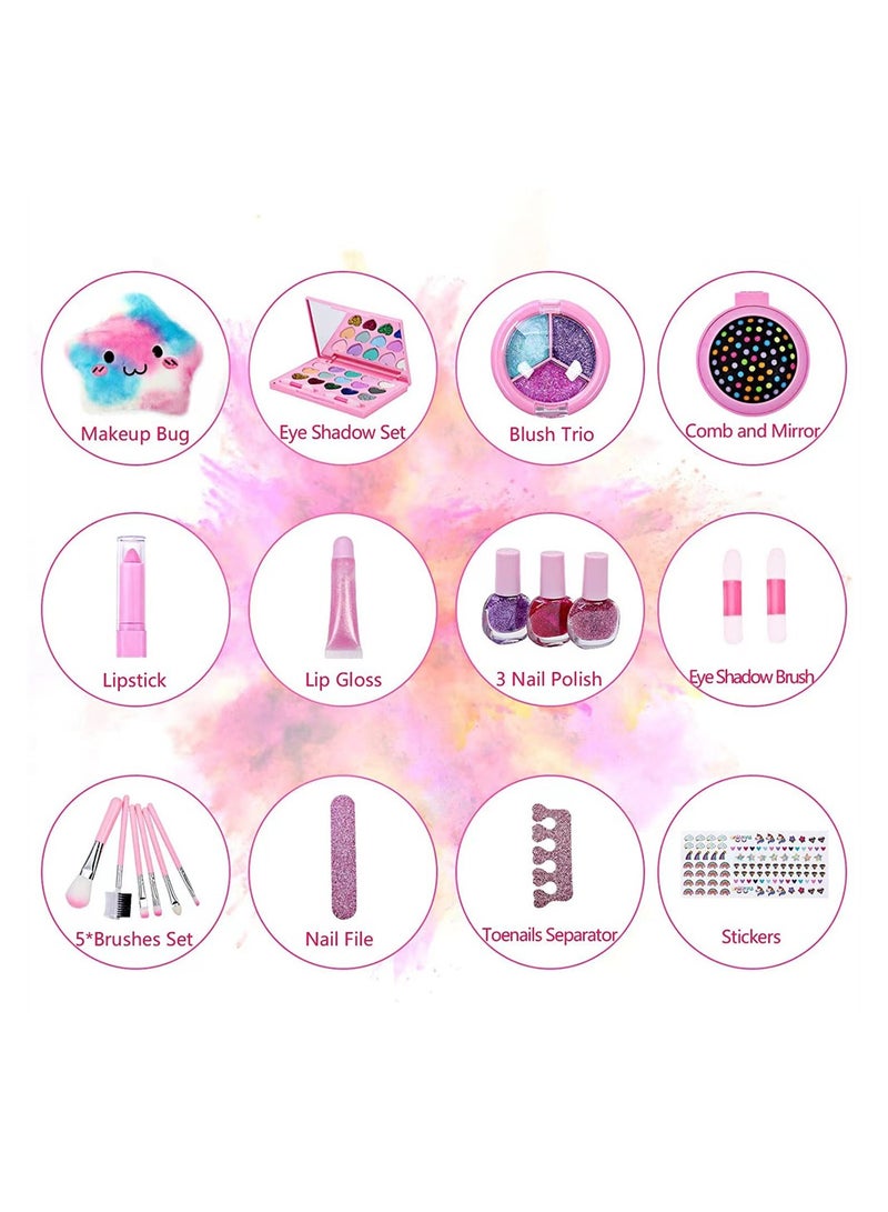 Excefore Kids Makeup Kit, Kids Non Toxic  Makeup Kit Toys for Girl, Real Washable Make Up Toys, Child Pretend Play Makeup Set with Cosmetic Bag for Age 3-12 Year Old Children Gift - Image 3