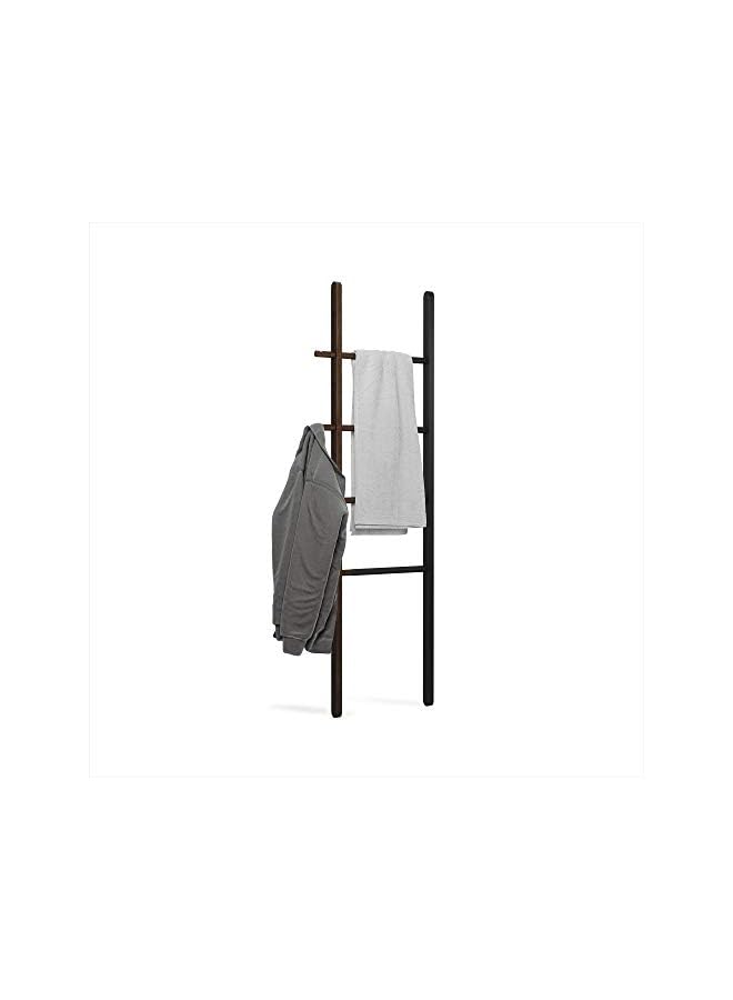 Raxoom Hub Ladder – Adjustable Clothing Rack for Bedroom or Freestanding Towel Bathroom | Expands from 16 to 24 inches with 4 Notched Hooks, Black/Walnut  - Image 2