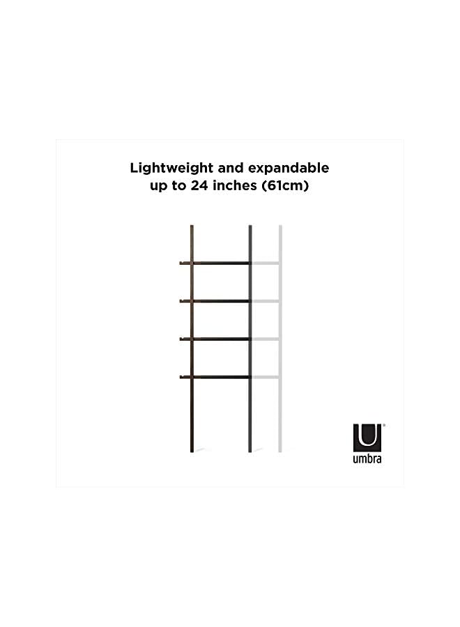 Raxoom Hub Ladder – Adjustable Clothing Rack for Bedroom or Freestanding Towel Bathroom | Expands from 16 to 24 inches with 4 Notched Hooks, Black/Walnut  - Image 5