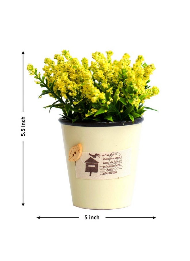 Art Street - Art Street Artificial Flowers/Plants/Lilac Yellow Flower in Ceramic Pot/Planter for Home, Garden Decor Decoration Gift Gifting - Yellow - Image 1