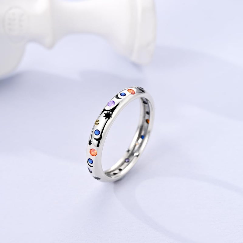LAZA 925 Sterling Silver Ring for Women, Sterling Silver with Stars and the moon Stackable Engagement Ring Cute Round Size 9 - Image 3