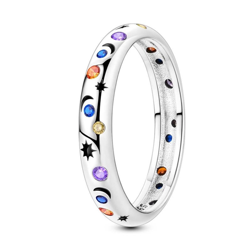 LAZA 925 Sterling Silver Ring for Women, Sterling Silver with Stars and the moon Stackable Engagement Ring Cute Round Size 9 - Image 1