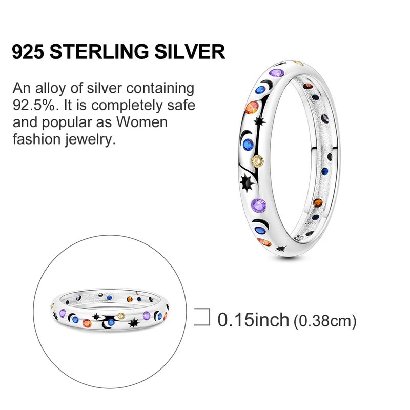 LAZA 925 Sterling Silver Ring for Women, Sterling Silver with Stars and the moon Stackable Engagement Ring Cute Round Size 9 - Image 4