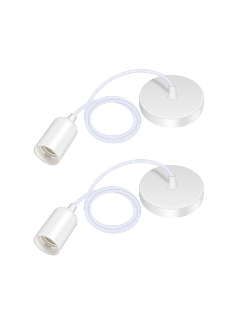 Ceiling Pendant & Lamp Holder, Metal Pendant Light Fitting, E27 Lamp Holder, Fitting Set with Braided Fabric Cable (White 2pcs)  - Image 1