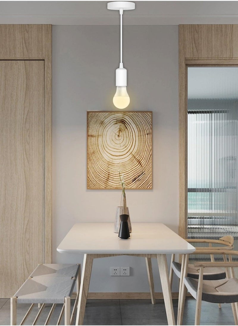 Ceiling Pendant & Lamp Holder, Metal Pendant Light Fitting, E27 Lamp Holder, Fitting Set with Braided Fabric Cable (White 2pcs)  - Image 3