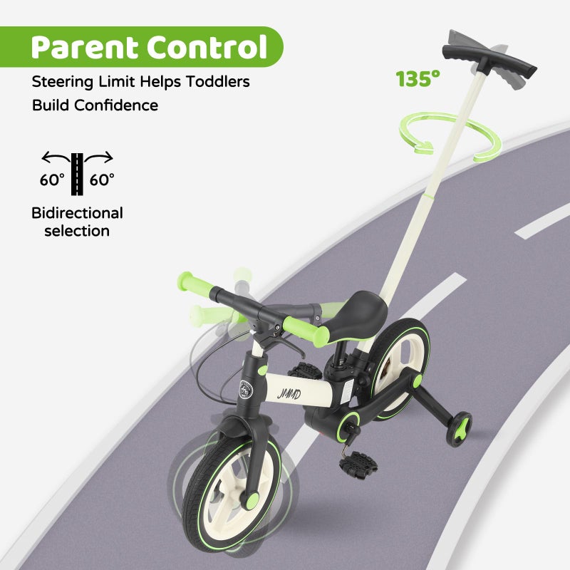 JMMD 6 in 1 Toddler Bike with Push Handle for Kids 18-60 Months, 12" Foldable Balance Bike with Training Wheels, Pedals, Brakes, Kickstand, Push Tricycle Toddler Gift & Toys for Boy & Girl - Image 3