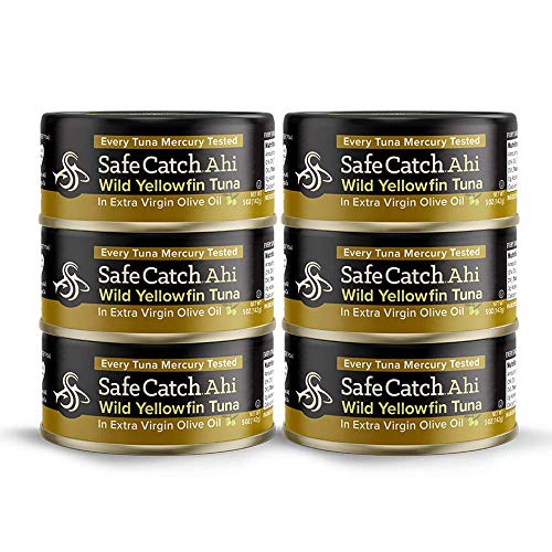 Safe Catch Wild Ahi Yellowfin Tuna Fish Canned Wild Caught Lowest Mercury Lean Protein Omega 3 GlutenFree Kosher in Extra Virgin Olive Oil Pack of 6 - Image 1