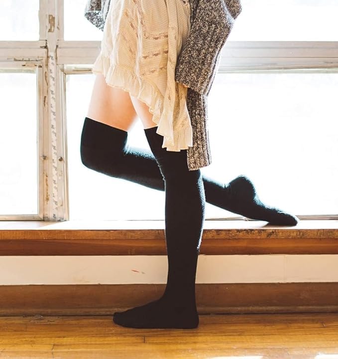 ULTRINA Wool Thigh High Socks for Women – Thick Warm Knitted Thermal Winter Socks | Knee Length Long Socks, Boot Cuffs & Leg Warmers | Free Size Stockings (1 Pair) - Image 2