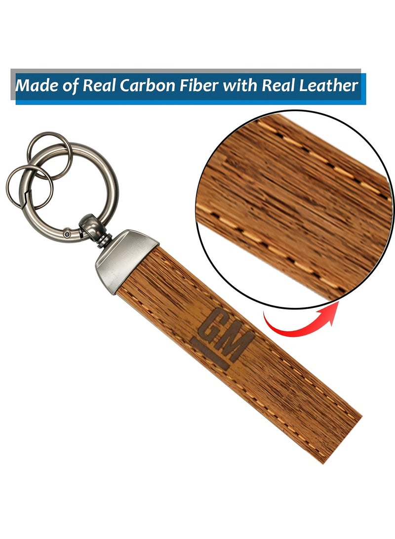 GM Premium Carbon Fiber Leather Car Keychain with 360° Swivel Snap - Metal Ring & Soft Leather Design - Image 2