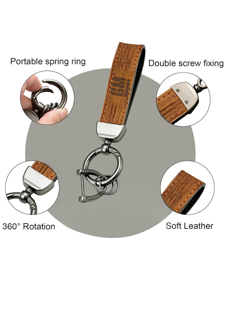 GM Premium Carbon Fiber Leather Car Keychain with 360° Swivel Snap - Metal Ring & Soft Leather Design - Image 3