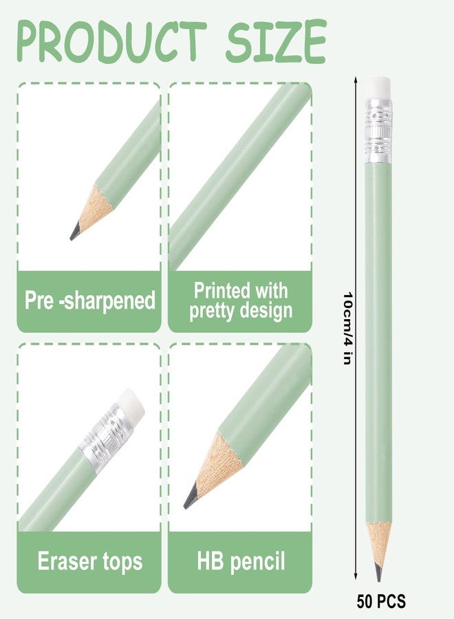 Whaline 50Pcs Sage Green Pencil with Erasers Pastel Short Writing Pencils Half Pencils for School Office Stationery Supplies, 4 in - Image 2