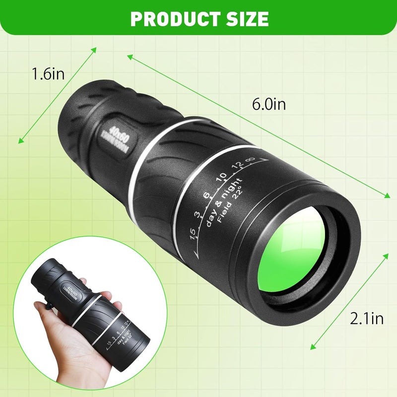 HDAJY Monocular Telescope, Upgrade 40 x 60 Portable Telescope, Monoculars for Adults High Powered, Suit Stargazing, Hunting, Bird Watching, Hiking Travel, Camping, Black - Image 2