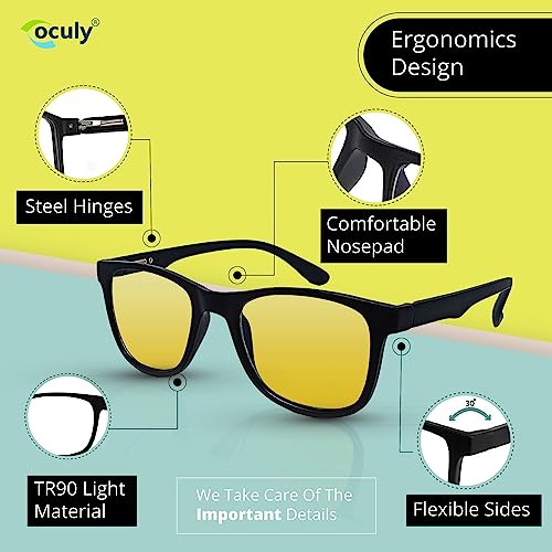 OCULY HD Day Night Vision Men Yellow anti glare glasses Safty goggles for Driving Car bike | Eye Protection headlight, 52 - Image 5
