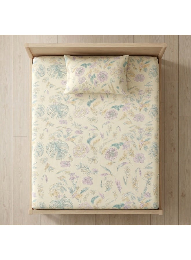 طقم ملاءة سرير مفردة مسطحة بطباعة ثلاثية الأبعاد بلون كريمي وتصميم Botanical Sketch – مقاس 240×170 سم مع كيس وسادة 50×75 سم – قماش ناعم ومريح للاستخدام اليومي - Image 4