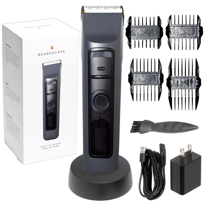 Brio Beardscape V2 Beard Trimmer for Men Professional with Low Friction Ceramic Blade Cordless Professional Hair Trimmer for Barbers with 4 Hrs of Long Battery Timing Ideal for Beard Body Gray