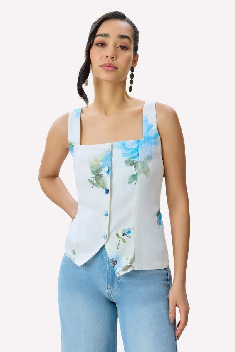 Virgio Floral Tencel Floral Printed Waistcoat for Women