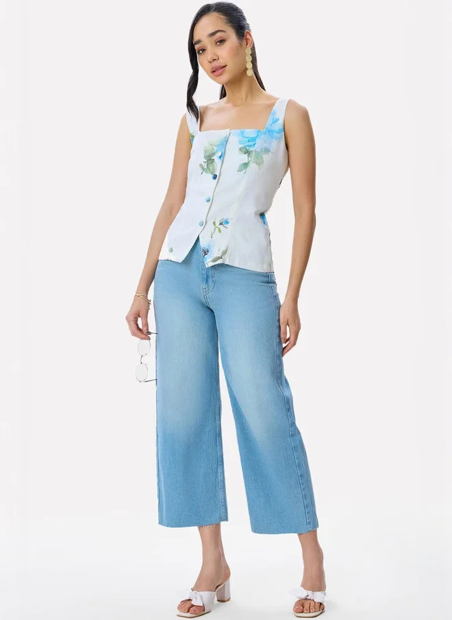 Virgio Women Printed Tencel Square Neck Waistcoat