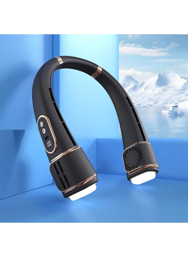 مروحة رقبة بدون شفرات قابلة لإعادة الشحن عبر USB، مروحة تبريد محمولة معلقة مع 5 سرعات، شاشة LED، مروحة قابلة للارتداء بدون استخدام اليدين للسفر، الرياضة الخارجية، المكتب وتبريد الصيف – FZM-06 - Image 5