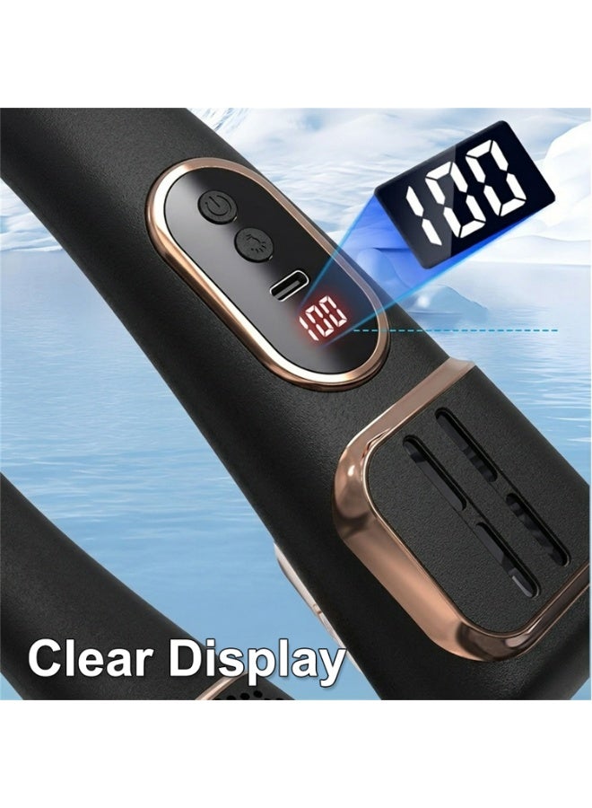 مروحة رقبة بدون شفرات قابلة لإعادة الشحن عبر USB، مروحة تبريد محمولة معلقة مع 5 سرعات، شاشة LED، مروحة قابلة للارتداء بدون استخدام اليدين للسفر، الرياضة الخارجية، المكتب وتبريد الصيف – FZM-06 - Image 3