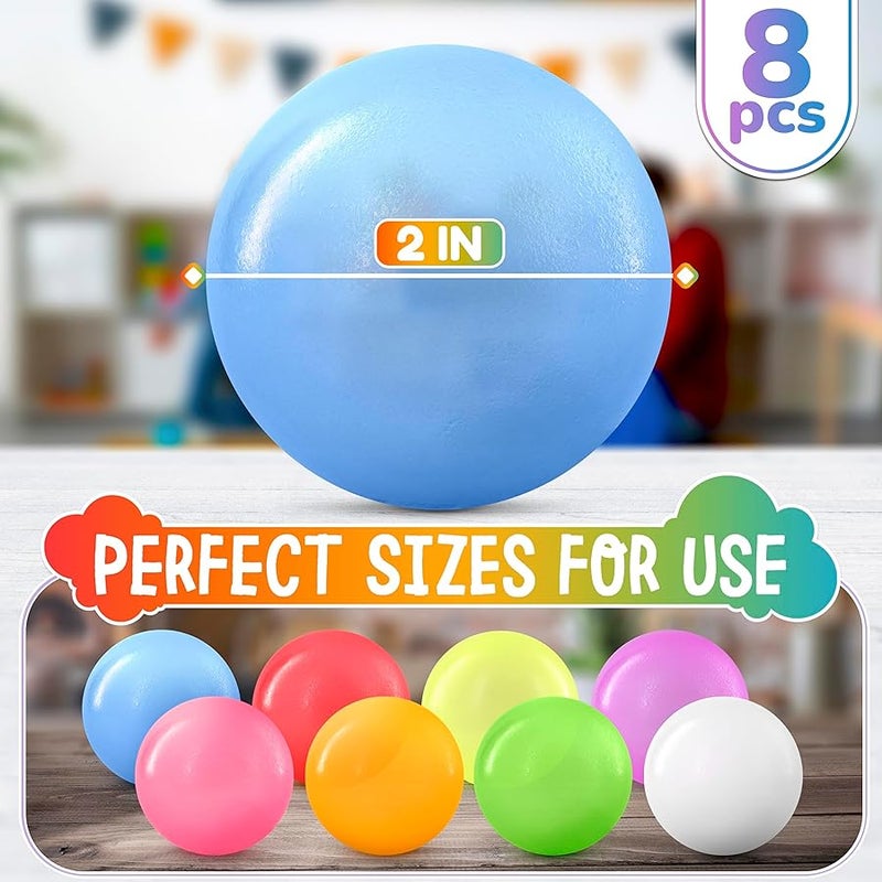 KETAR 8 Pcs Glow in The Dark Sticky Balls for Ceiling – 2 Reusable Neon Soft TPR Glow Ball (After Light Exposure) – Self-Adhesive Sensory Squishy Balls, Good for Relaxation | Party Favors for Celebrations - Image 2