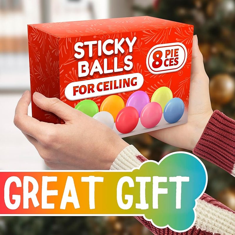KETAR 8 Pcs Glow in The Dark Sticky Balls for Ceiling – 2 Reusable Neon Soft TPR Glow Ball (After Light Exposure) – Self-Adhesive Sensory Squishy Balls, Good for Relaxation | Party Favors for Celebrations - Image 5