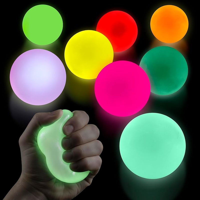 KETAR 8 Pcs Glow in The Dark Sticky Balls for Ceiling – 2 Reusable Neon Soft TPR Glow Ball (After Light Exposure) – Self-Adhesive Sensory Squishy Balls, Good for Relaxation | Party Favors for Celebrations - Image 1
