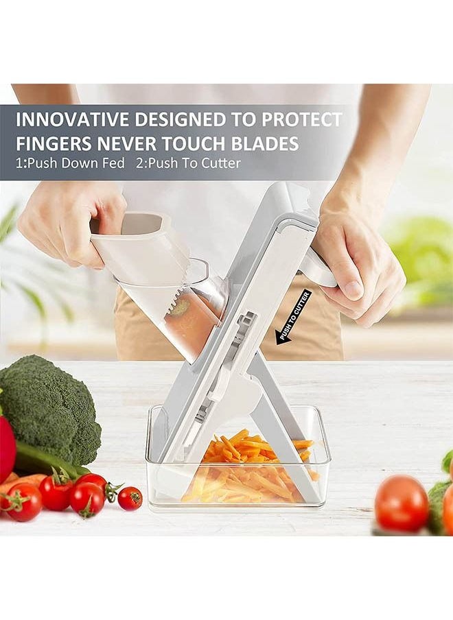Arabest Mandoline Slicer for Kitchen, Adjustable Vegetable Slicer Chopper, Safe Vegetable Cutter with Blade and Container, Multifunctional Food Chopper for Potato Onion Fruit Meat (grey)  - Image 3