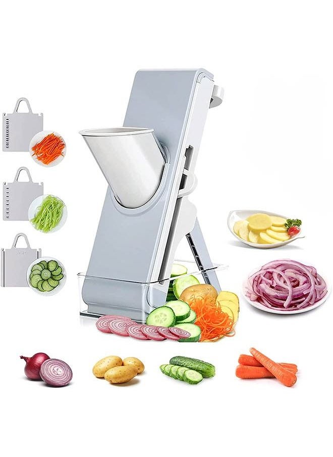Arabest Mandoline Slicer for Kitchen, Adjustable Vegetable Slicer Chopper, Safe Vegetable Cutter with Blade and Container, Multifunctional Food Chopper for Potato Onion Fruit Meat (grey)  - Image 1