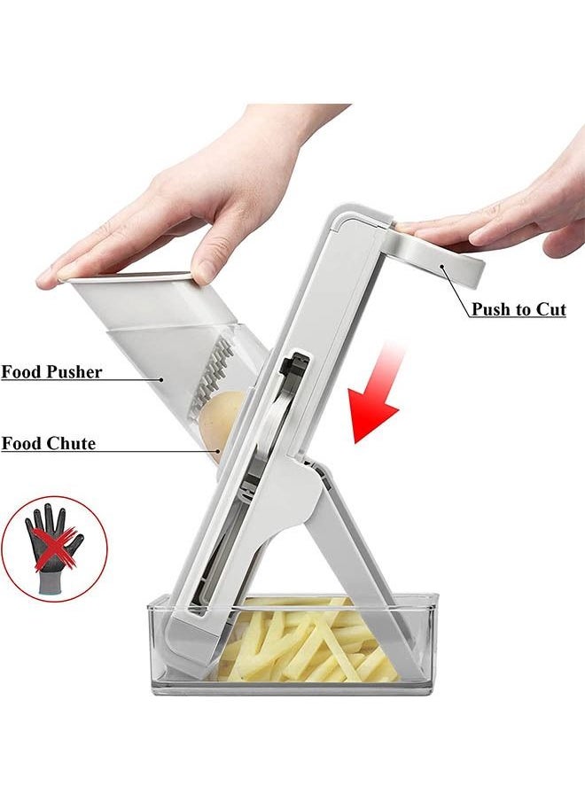 Mandoline Slicer for Kitchen, Adjustable Vegetable Slicer Chopper, Safe Vegetable Cutter with Blade and Container, Multifunctional Food Chopper for Potato Onion Fruit Meat (grey)