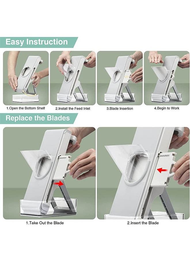 Mandoline Slicer for Kitchen, Adjustable Vegetable Slicer Chopper, Safe Vegetable Cutter with Blade and Container, Multifunctional Food Chopper for Potato Onion Fruit Meat (grey)