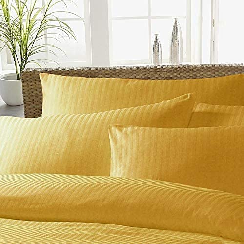 Castiqa Satin Fabric Stripes Pattern Diwan Blend Set of 8 Pcs One Single Bed Sheet with 5 Cushions Covers and 2 Bolster Covers (Yellow) - Image 3
