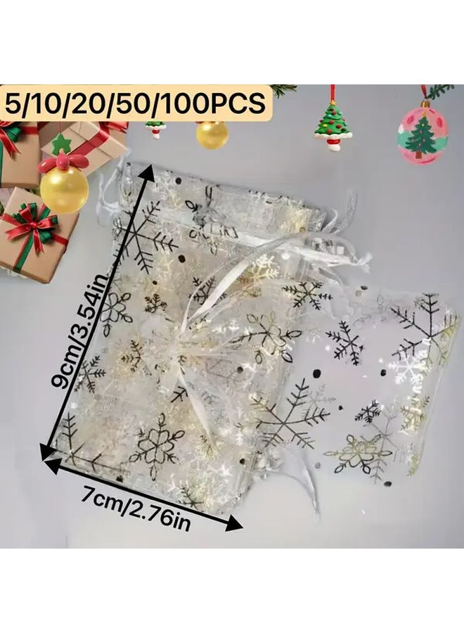 White Golden 100pcs 12x9 Nylon Snowflake Gift Bags For Festival Birthday Romantic Surprises - Image 3