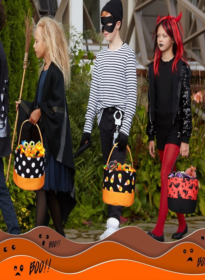 Kajaia 3 Pcs Halloween Bags Pumpkin Bucket Candy Buckets for Kids Halloween Treat Baskets Goody Bags(Corn Bat Dot) - Image 3