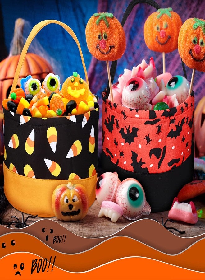Kajaia 3 Pcs Halloween Bags Pumpkin Bucket Candy Buckets for Kids Halloween Treat Baskets Goody Bags(Corn Bat Dot) - Image 4