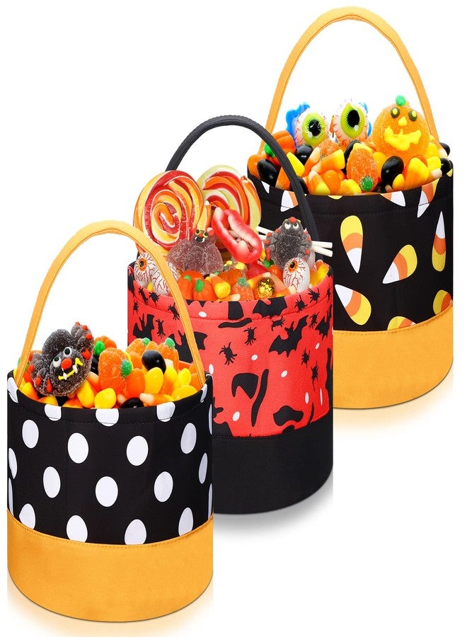 Kajaia 3 Pcs Halloween Bags Pumpkin Bucket Candy Buckets for Kids Halloween Treat Baskets Goody Bags(Corn Bat Dot) - Image 1