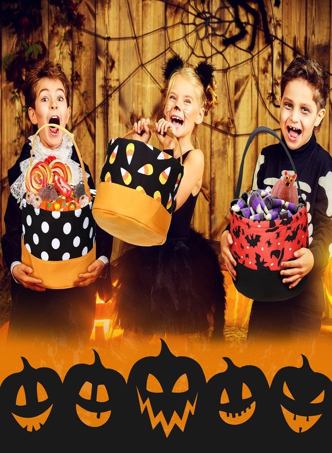 Kajaia 3 Pcs Halloween Bags Pumpkin Bucket Candy Buckets for Kids Halloween Treat Baskets Goody Bags(Corn Bat Dot) - Image 5