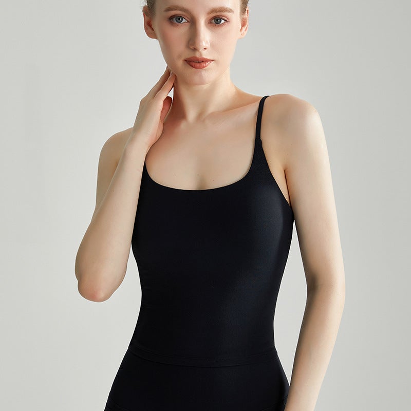Womens One-Piece Gathered Yoga Vest Breathable Fitness Outerwear European And American Nude Feeling Slim Strap Sports Bra Ivory White
