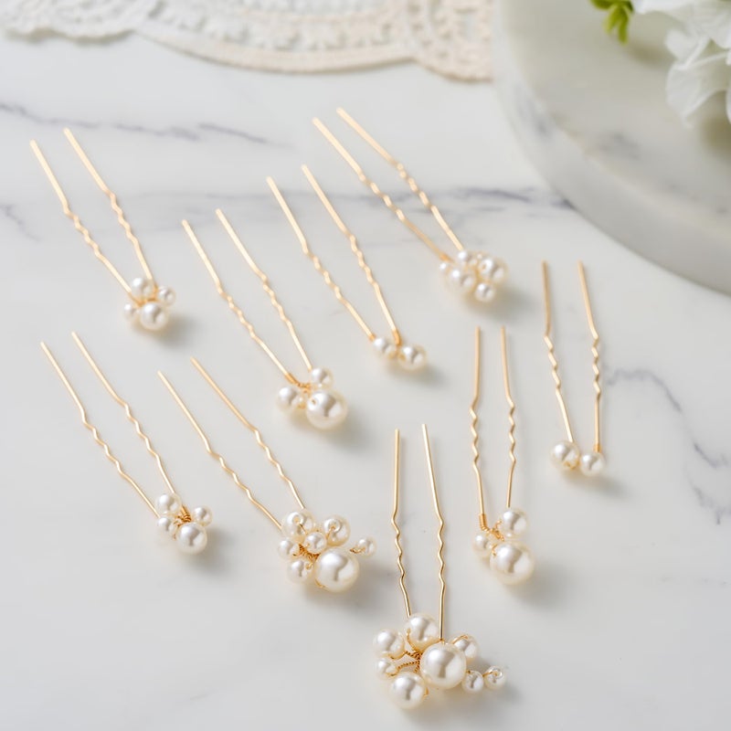SWEETV 9 Pieces Bride Hair Accessories Pearl Wedding Hair Pins Leaf Bridal Hair Piece Vintage Hair Headpiece Leaf Hair Clips Jewelry for Women Bridesmaids Brides Flower Girls - Image 5