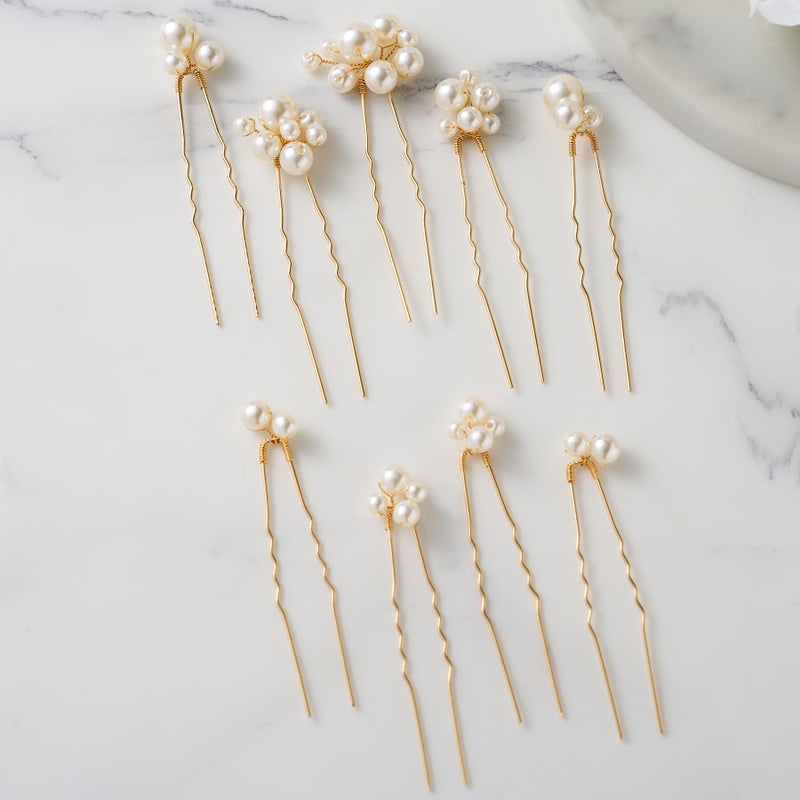 SWEETV 9 Pieces Bride Hair Accessories Pearl Wedding Hair Pins Leaf Bridal Hair Piece Vintage Hair Headpiece Leaf Hair Clips Jewelry for Women Bridesmaids Brides Flower Girls - Image 4