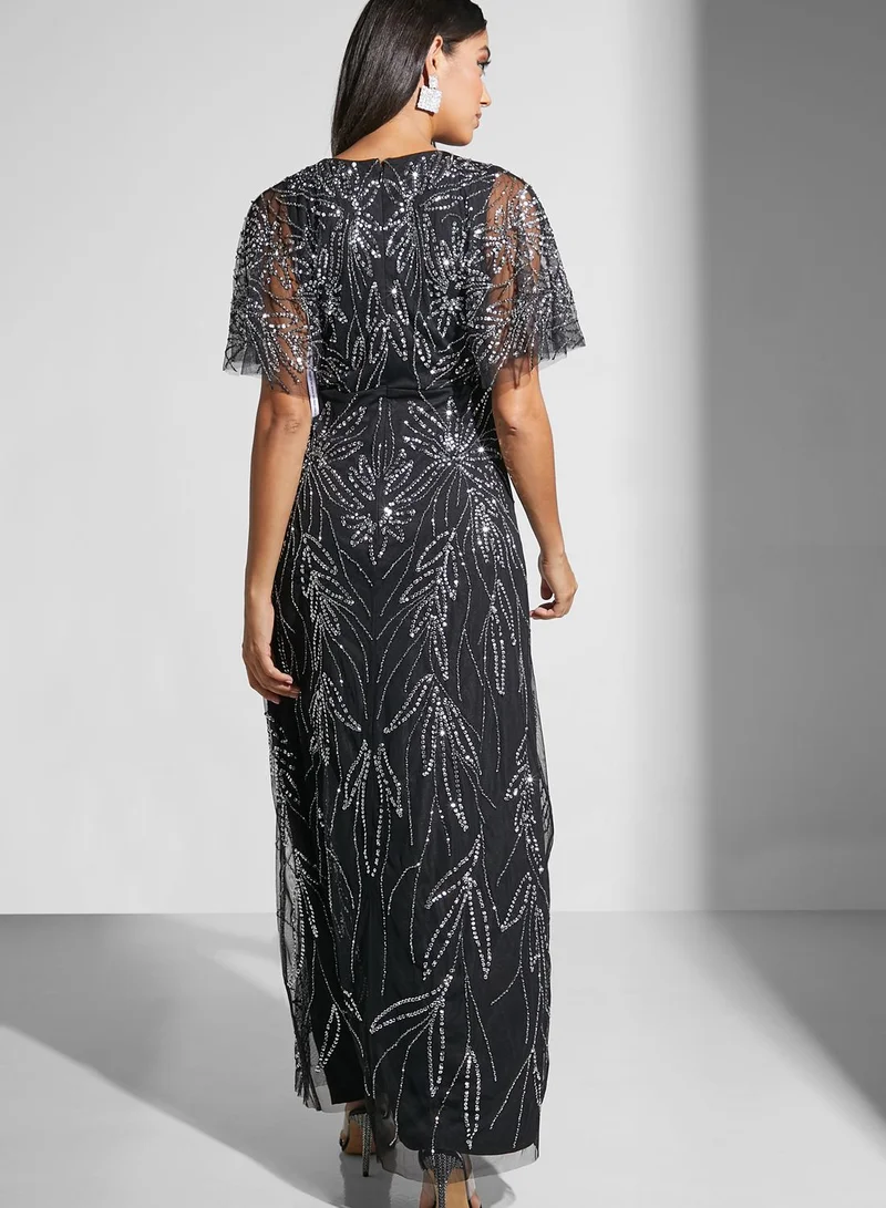 Amelia Rose Surplice Neck Tiered Dress
