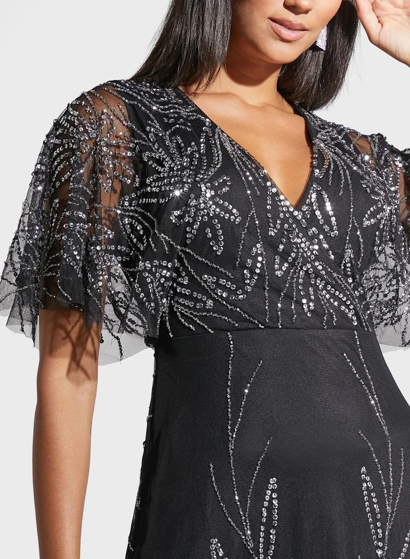 Amelia Rose Surplice Neck Tiered Dress
