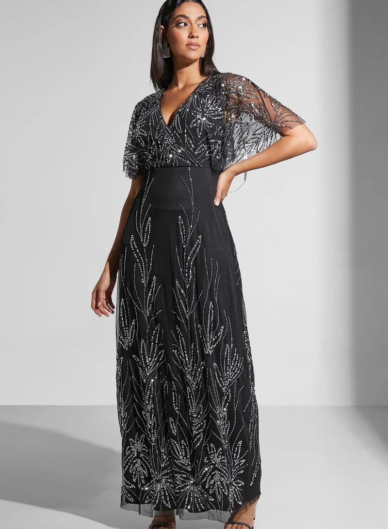 Amelia Rose Surplice Neck Tiered Dress