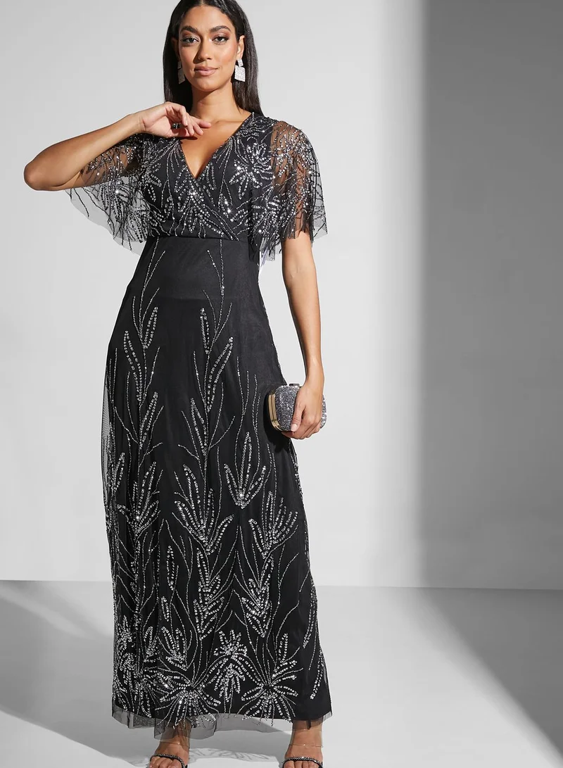 Amelia Rose Surplice Neck Tiered Dress
