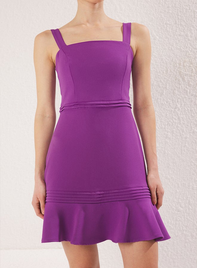trendyol Purple Ribbed Detailed Flounce Skirted A-Line Mini Woven Dress  - Image 3