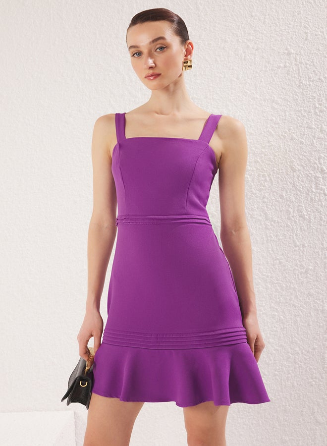 trendyol Purple Ribbed Detailed Flounce Skirted A-Line Mini Woven Dress  - Image 1