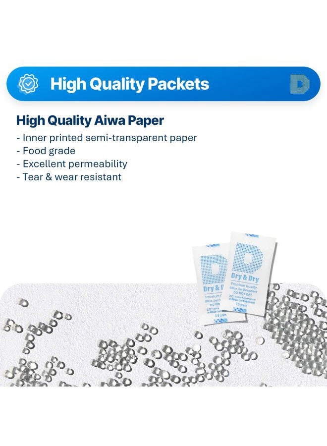 Dry & Dry [150 Packets] 1/2 Gram Premium Silica Gel Packets Desiccant Dehumidifiers Silica Gel Packs - Rechargeable Paper(Food Safe) Desiccant Packs - Image 2