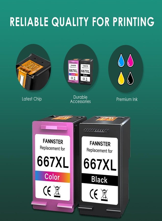 fannster 667XL 667 XL Black and Color Replacement for HP 667 XL 667 Ink Cartridges for Deskjet Ink Advantage 1275 2375,DeskJet2775,1275 2374 2375 2376 2775 2776 6075 6475 6476 Printers (1 Black, 1 Tri-Color) - Image 4