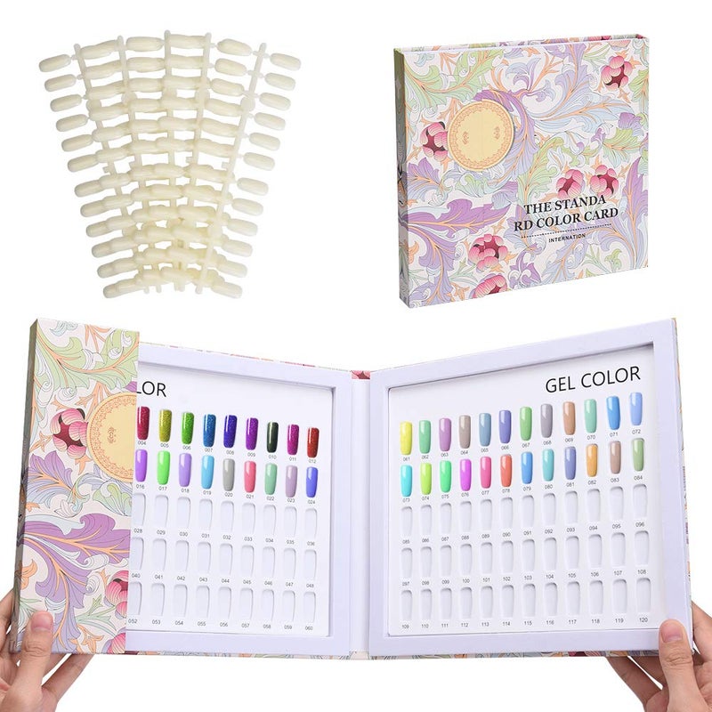Noverlife 120 Nail Colors Display Book with 120 False Nail Tips, Nail Art Samples Color Swatches Cardboard, Nail Gel Polish Display Chart Nail Design Showcase for Manicure Salon Studio - Image 1