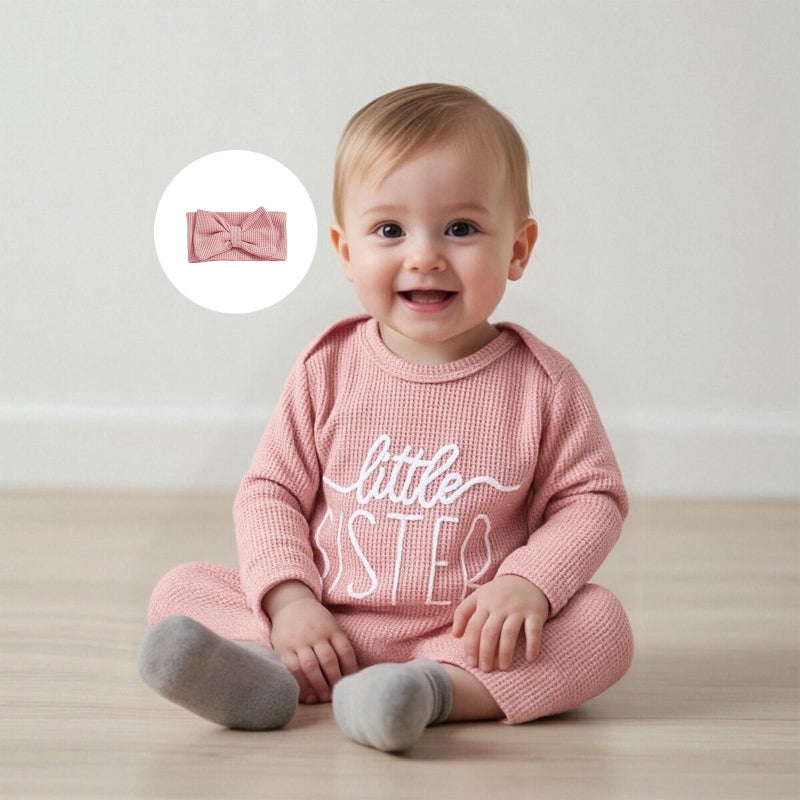 allshope Infant Baby Girl Fall Outfit Sweatshirt Romper Little Sister Lil Sis Long Sleeve Jumpsuit Newborn Clothes (Little Sister Color Pink, 0-3 Months) - Image 5