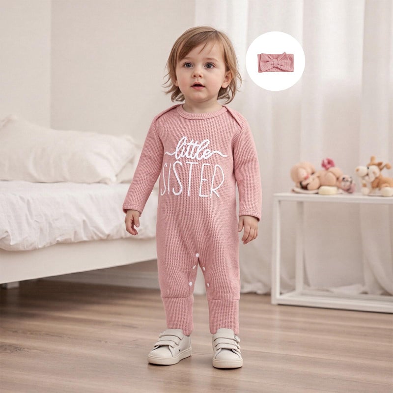 allshope Infant Baby Girl Fall Outfit Sweatshirt Romper Little Sister Lil Sis Long Sleeve Jumpsuit Newborn Clothes (Little Sister Color Pink, 0-3 Months) - Image 3